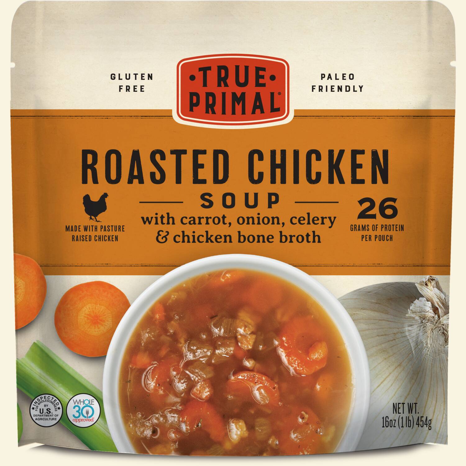 True Primal Roasted Chicken Soup in pouch, front