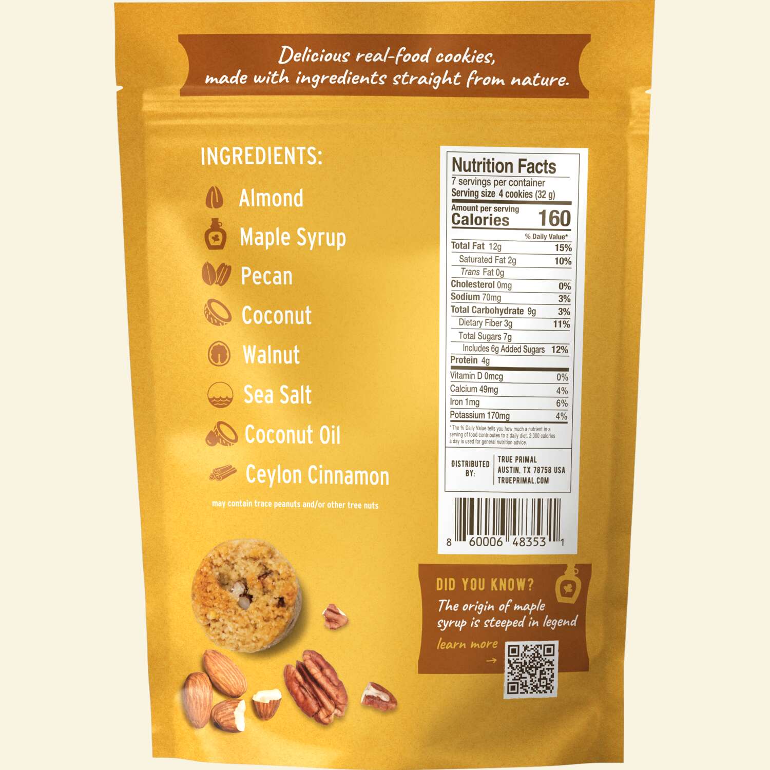 Ona Maple Pecan Cookies in pouch, back