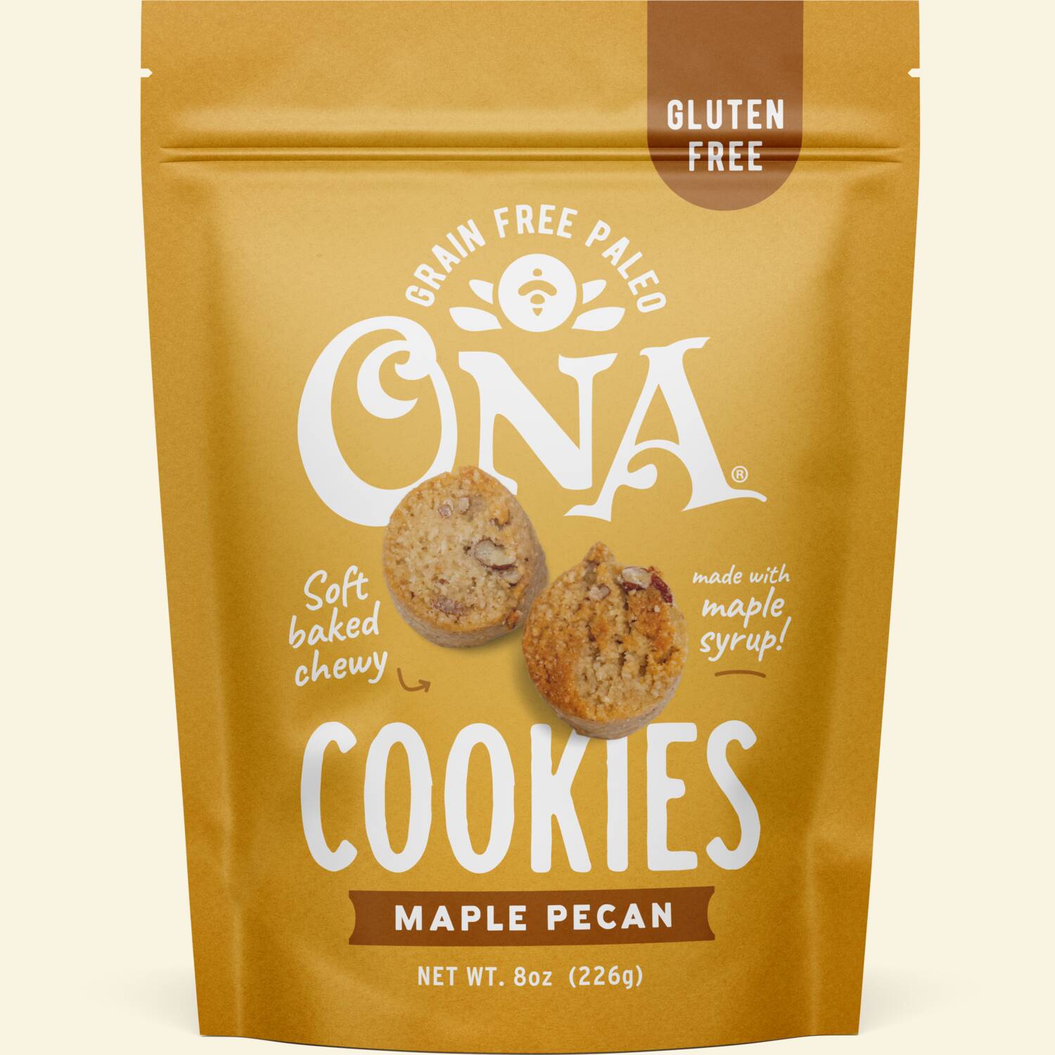 Ona Maple Pecan Cookies in pouch, front