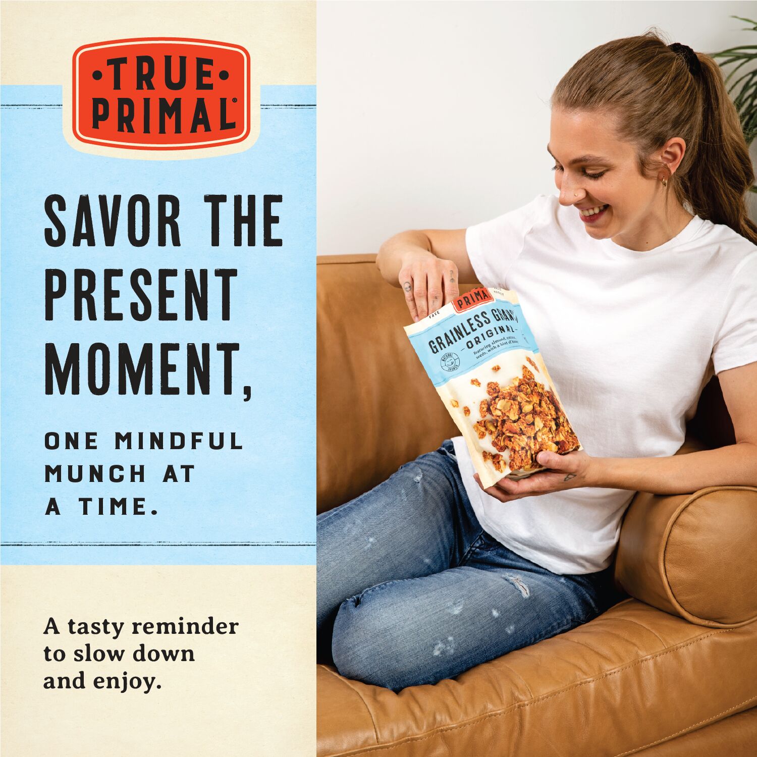 Savor the present moment, one mindful munch at a time. A tasty reminder to slow down and enjoy.