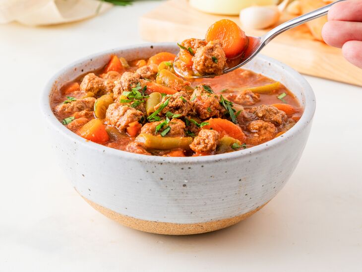 Beef and Vegetable Soup in bowl