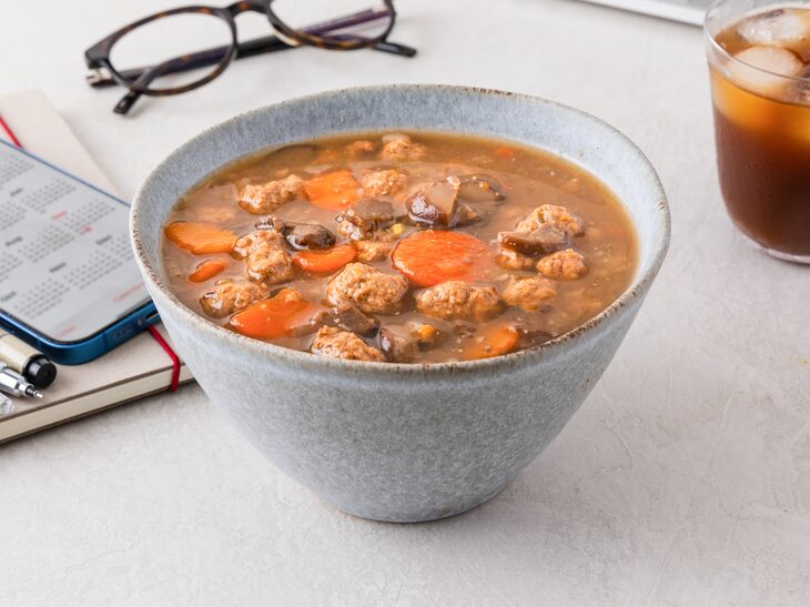 True Primal Beef and Mushroom Organic Soup in bowl