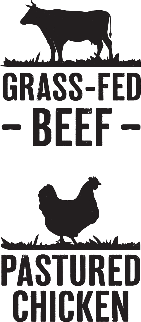 badge-like icons for grass-fed beef and pastured chicken