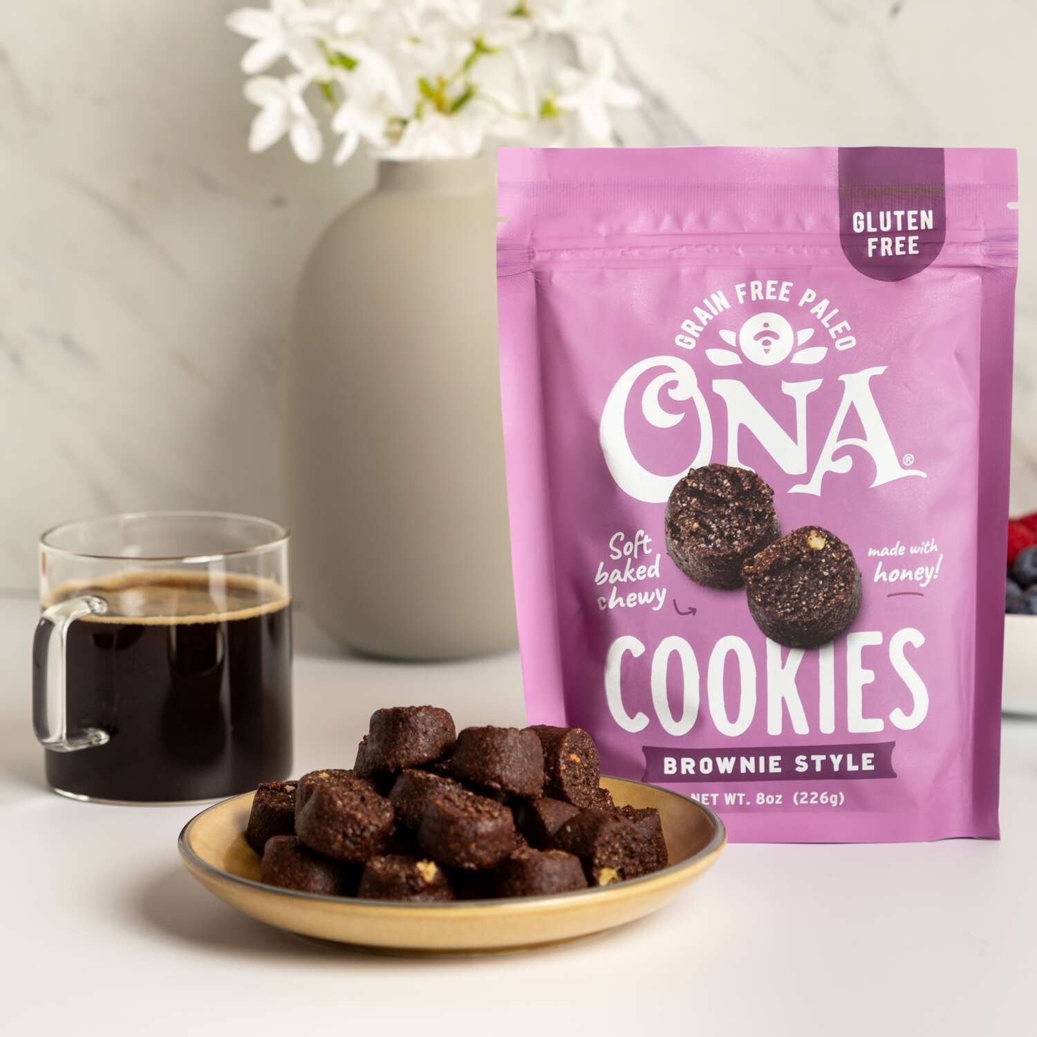 Ona Brownie-Style Cookies with coffee
