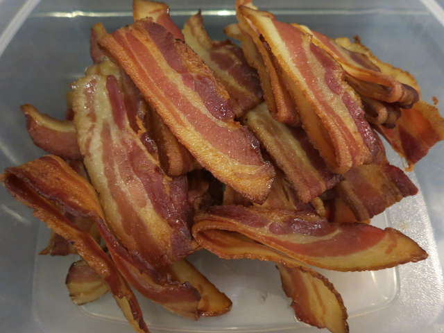 bacon strips in container